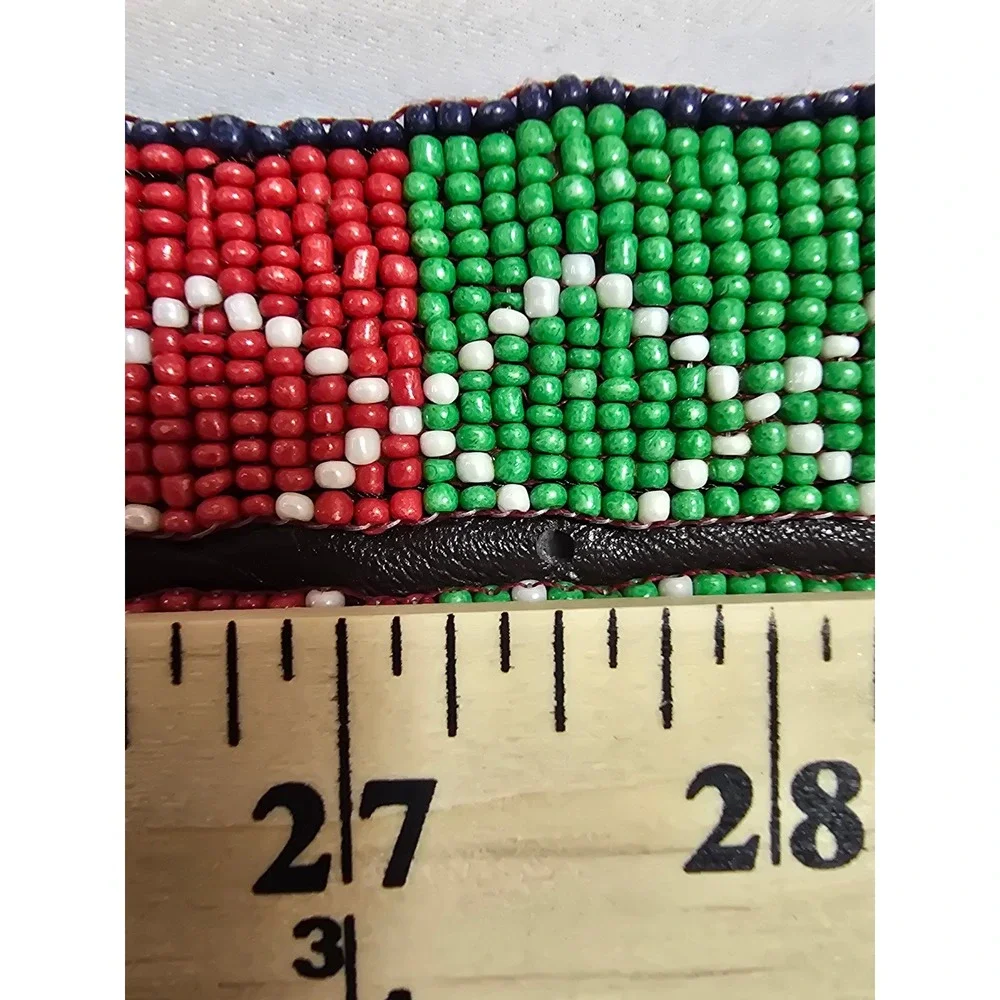 Rag Beaded Belt Green Pink‎ Red Geometric Pattern Statement Buckle New XS-S